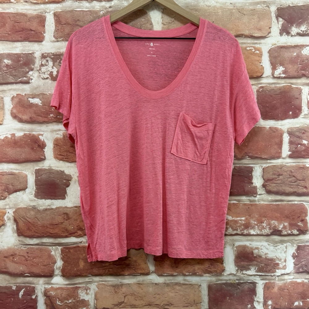 Lou & Grey T Shirt Women's Medium Pink 100% Slubbed Linen Casual Everyday Top